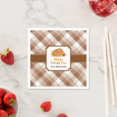 Happy Turkey Day Brown Checkered Paper Napkin Servet (Insitu)