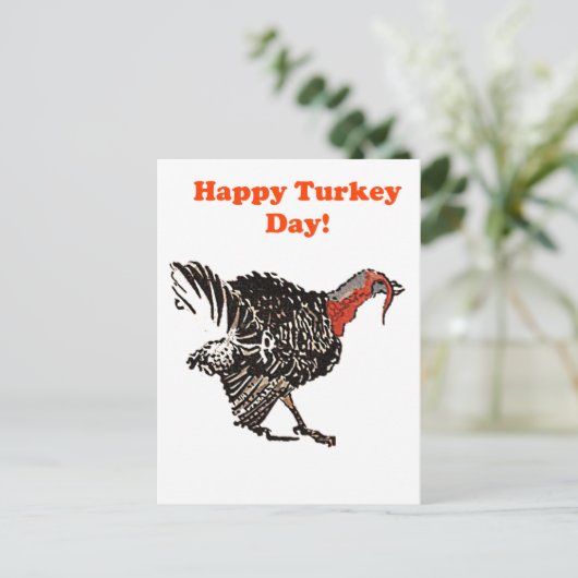 Happy Turkey Day Cartoon Thanksgiving Tekening Feestdagenkaart (Staand voorkant)