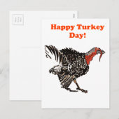 Happy Turkey Day Cartoon Thanksgiving Tekening Feestdagenkaart (Voorkant / Achterkant)