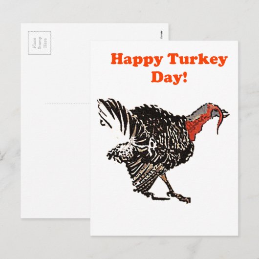 Happy Turkey Day Cartoon Thanksgiving Tekening Feestdagenkaart (Voorkant / Achterkant)