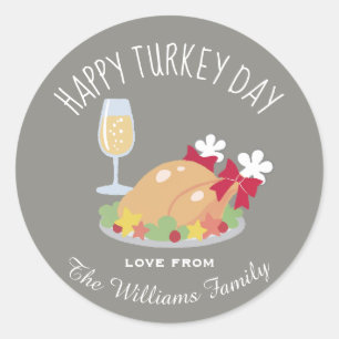 Happy Turkey Day Custom Thanksgiving Ronde Sticker