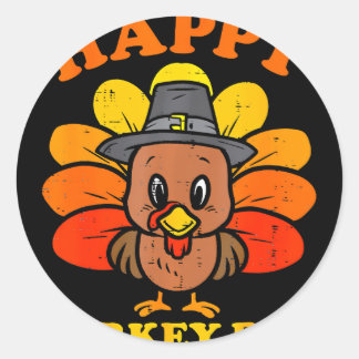 Happy Turkey Day Cute Little Pilgrim Thanksgiving Ronde Sticker