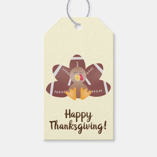 Happy Turkey Day Football Feathers Cadeaulabel (Voorkant)