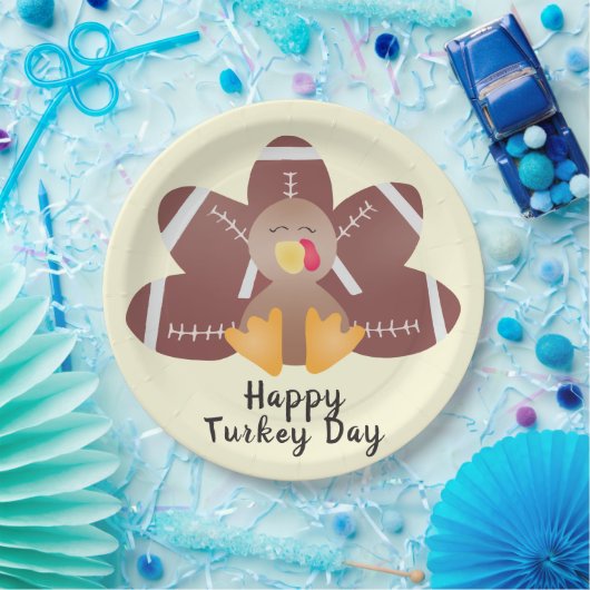 Happy Turkey Day Football Feathers Papieren Bordje (Feest)