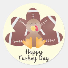 Happy Turkey Day Football Feathers Ronde Sticker