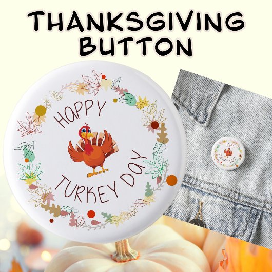 Happy Turkey Day Fun Thanksgiving Turkije Ronde Button 3,2 Cm