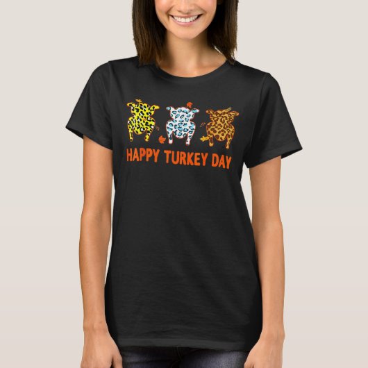 Happy Turkey Day Leopard Turkey Costume Herfst Gif T-shirt (Voorkant)