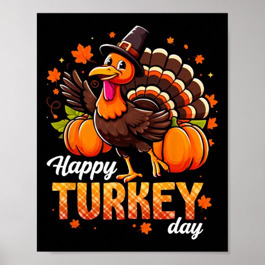 Happy Turkey Day Mannen Vrouwen Kinder Herfst Herf Poster (Voorkant)