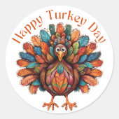 Happy Turkey Day Ronde Sticker (Voorkant)