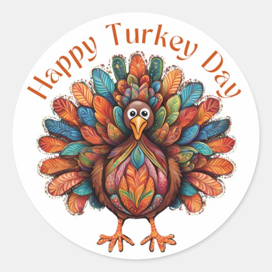 Happy Turkey Day Ronde Sticker (Voorkant)