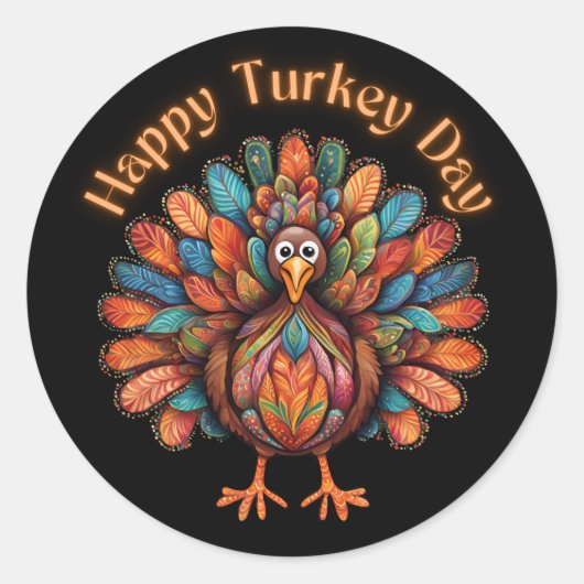 Happy Turkey Day Ronde Sticker (Voorkant)