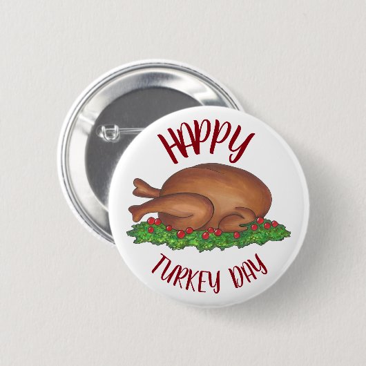 Happy Turkey Day Thanksgiving Dinner Cranberries Ronde Button 5,7 Cm (Voorkant /achterkant)
