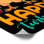 Happy Turkey Day Thanksgiving Turkije Pelgrim Mann Poster (Hoek)