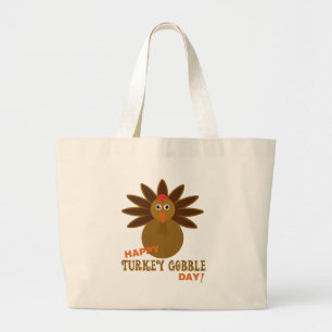Happy Turkey Gobble Day Thanksgiving Grote Tote Bag