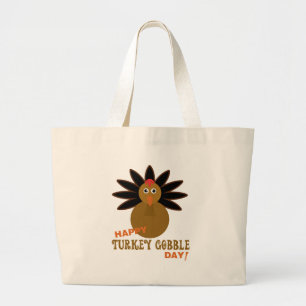 Happy Turkey Gobble Day Thanksgiving Grote Tote Bag