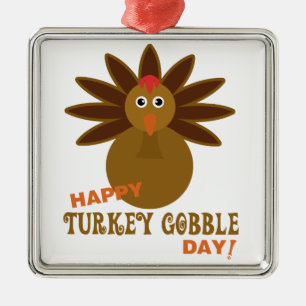 Happy Turkey Gobble Day Thanksgiving Metalen Ornament