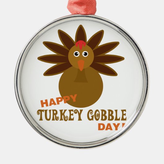 Happy Turkey Gobble Day Thanksgiving Metalen Ornament (Voorkant)