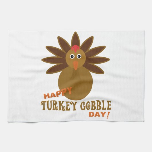 Happy Turkey Gobble Day Thanksgiving Theedoek (Horizontaal)