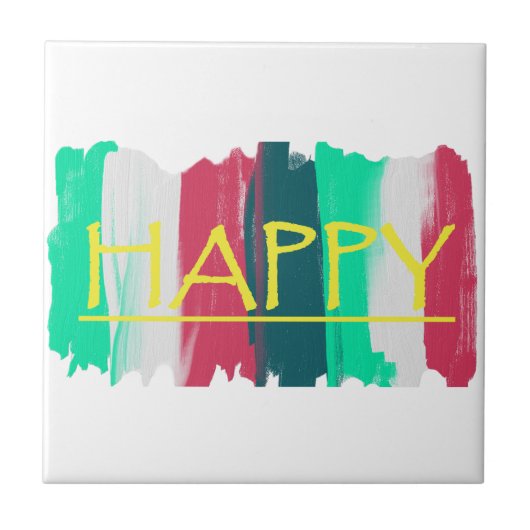 Happy Turquoise Pink Stripes Funky Tegeltje (Voorkant)