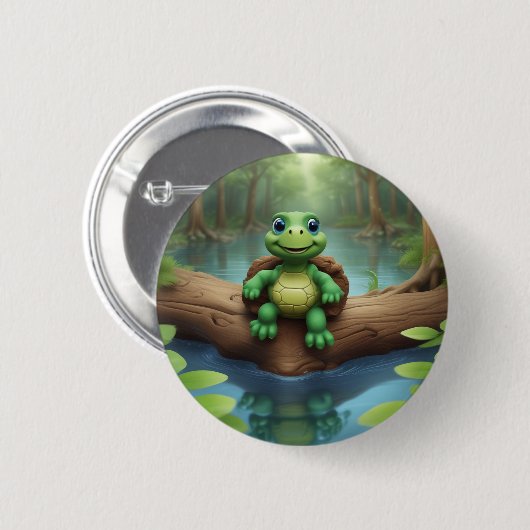 Happy Turtle Birthday Button (Voorkant /achterkant)