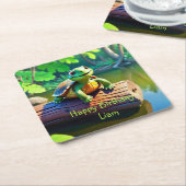 Happy Turtle Birthday Kartonnen Onderzetters (Schuin)