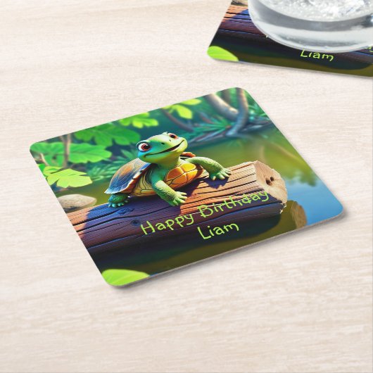Happy Turtle Birthday Kartonnen Onderzetters (Schuin)