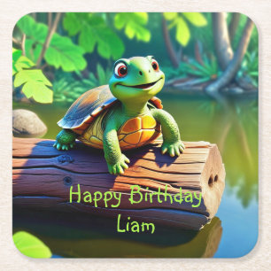 Happy Turtle Birthday Kartonnen Onderzetters