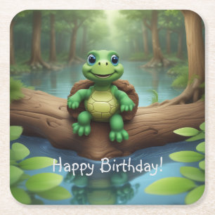 Happy Turtle Birthday Kartonnen Onderzetters