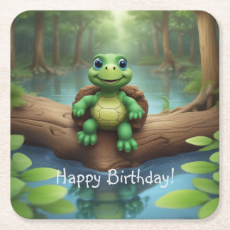 Happy Turtle Birthday Kartonnen Onderzetters