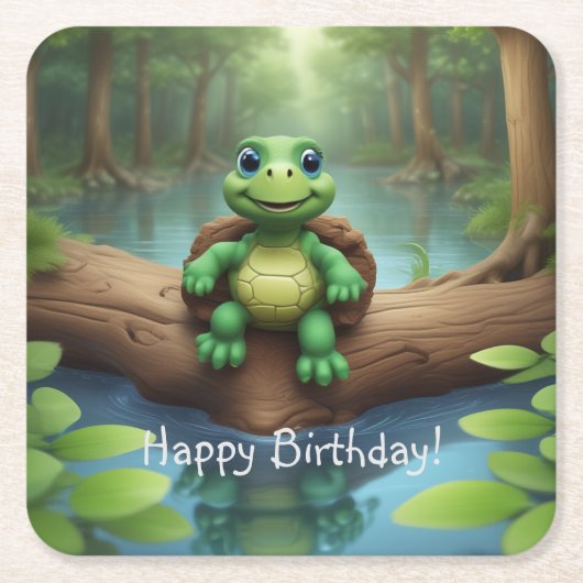 Happy Turtle Birthday Kartonnen Onderzetters (Voorkant)