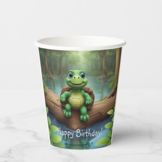 Happy Turtle Birthday Papieren Bekers (Voorkant)