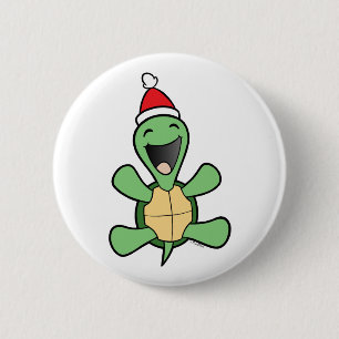 Happy Turtle Kerstmis Ronde Button 5,7 Cm