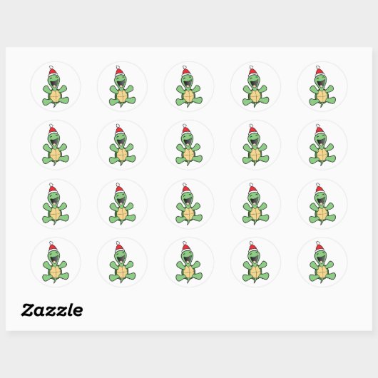 Happy Turtle Kerstmis Ronde Sticker (Vel)