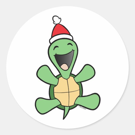 Happy Turtle Kerstmis Ronde Sticker (Voorkant)