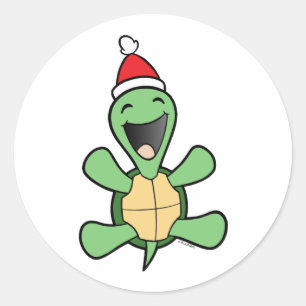 Happy Turtle Kerstmis Ronde Sticker
