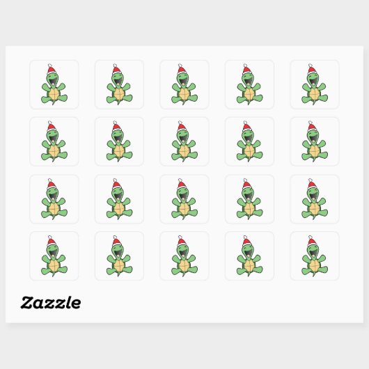 Happy Turtle Kerstmis Vierkante Sticker (Vel)