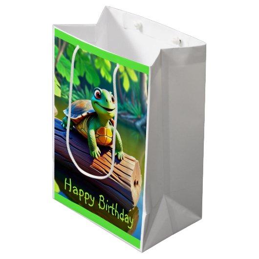 Happy Turtle Medium Gift Bag Medium Cadeauzakje (Voorkant Gekanteld)