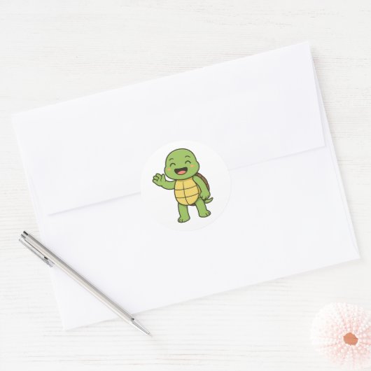 Happy turtle ronde sticker (Envelop)