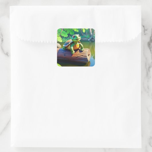 Happy Turtle Square Sticker (Tas)