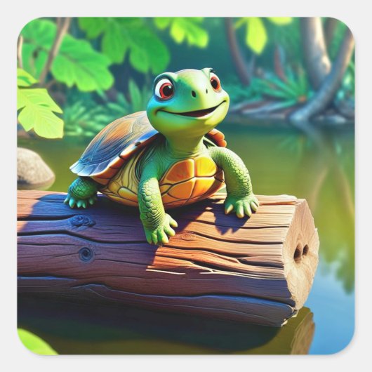 Happy Turtle Square Sticker (Voorkant)