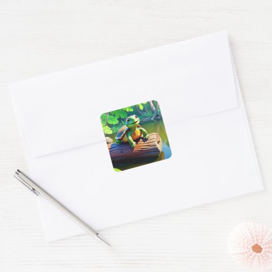 Happy Turtle Square Sticker (Envelop)