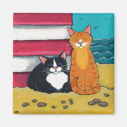 Happy Tuxedo en Tabby Cat op het strand Magneet