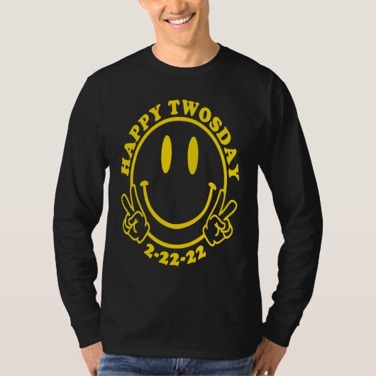 Happy Twosday 2 22 22 Happy Face Retro Style Peace T-shirt (Voorkant)
