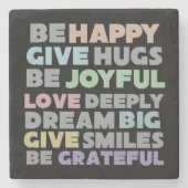 Happy Typografie Stenen Onderzetter (Voorkant)