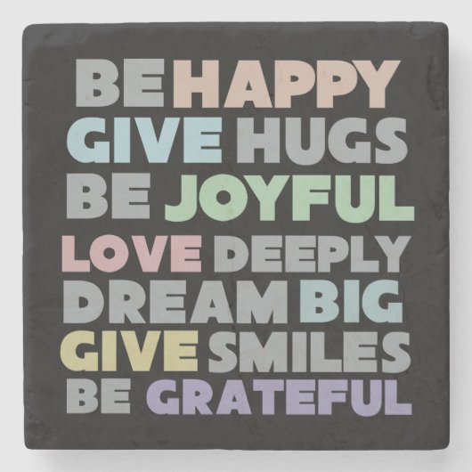 Happy Typografie Stenen Onderzetter (Voorkant)