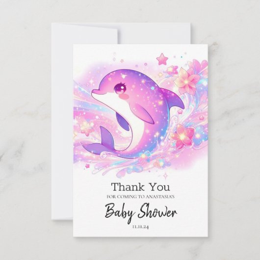 Happy Under het Zee Dolfijn Baby shower Bedankkaart (Voorkant)