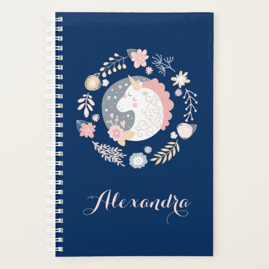 Happy Unicorn Blush & Navy gepersonaliseerd Planner (Voorkant)