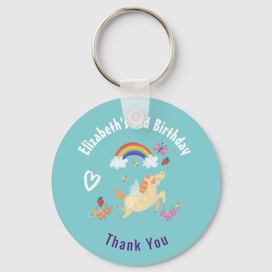 Happy Unicorn met regenboogwolken Bedankt Sleutelhanger (Voorkant)