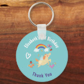 Happy Unicorn met regenboogwolken Bedankt Sleutelhanger (Voorkant)
