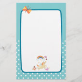 Happy Unicorn met regenboogwolken en bloemen Briefpapier (Voorkant)
